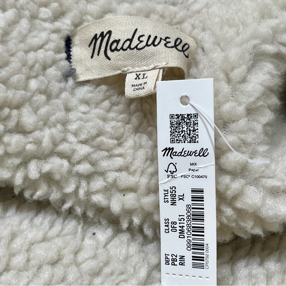 MADEWELL Blue Oversized Trucker Jean Denim Jacket Sherpa Lined Cropped XL NWT - Picture 14 of 15